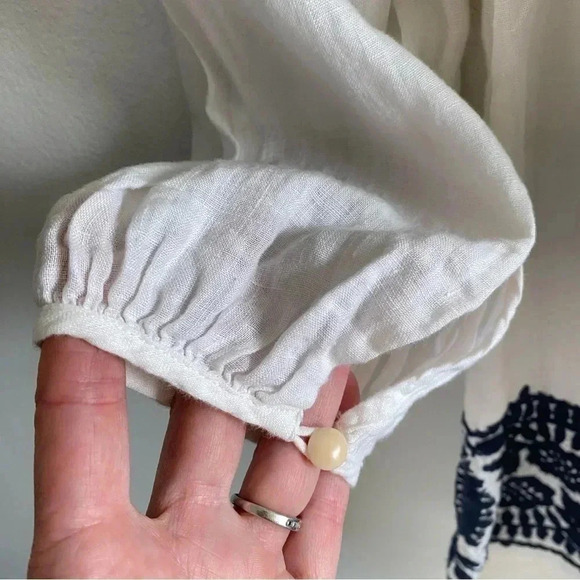 J.CREW Kaftan Blue Embroidered Linen Dress Beach Cover Up Size XXS Long Sleeve - Picture 7 of 9